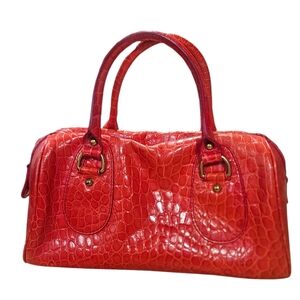 J.CREW Genuine Leather Croc-Embossed Satchel Purse. Red.